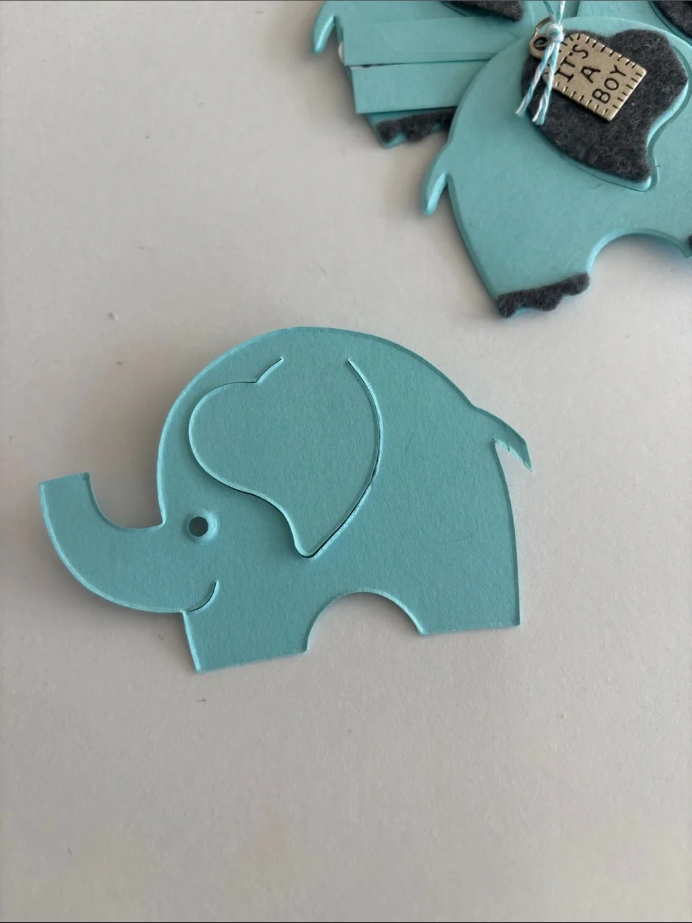 Light Blue Elephant Baby Announcement Tag - 